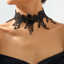 N10936原宿风夸张黑色蕾丝颈链 欧美哥特式简约时尚魅惑锁骨项链