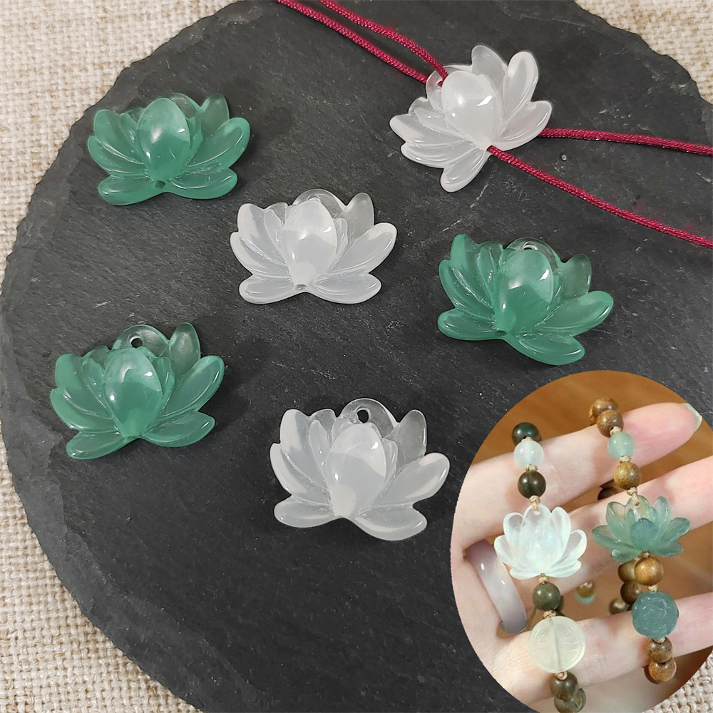 중국 스타일 모조 옥 연꽃 구슬 수지 연꽃 Xiuyu diy 고대 스타일 펜던트 귀걸이 팔찌 술 소재 액세서리 새로운