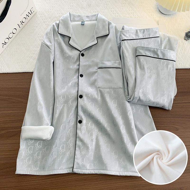 Men's Pajamas Winter New Style Light Luxury Plus Velvet Warm Island Velvet Long-Sleeved Large Size Men's Home Clothes Set