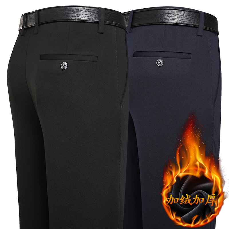 Autumn and Winter fleece-lined casual pants men's thick straight pants stretch men's pants business young and middle-aged four-sided stretch knitted long pants Autumn and Winter fleece-lined casual pants men's thick straight pants stretch men's pants business young and middle-aged four-sided stretch knitted long pants