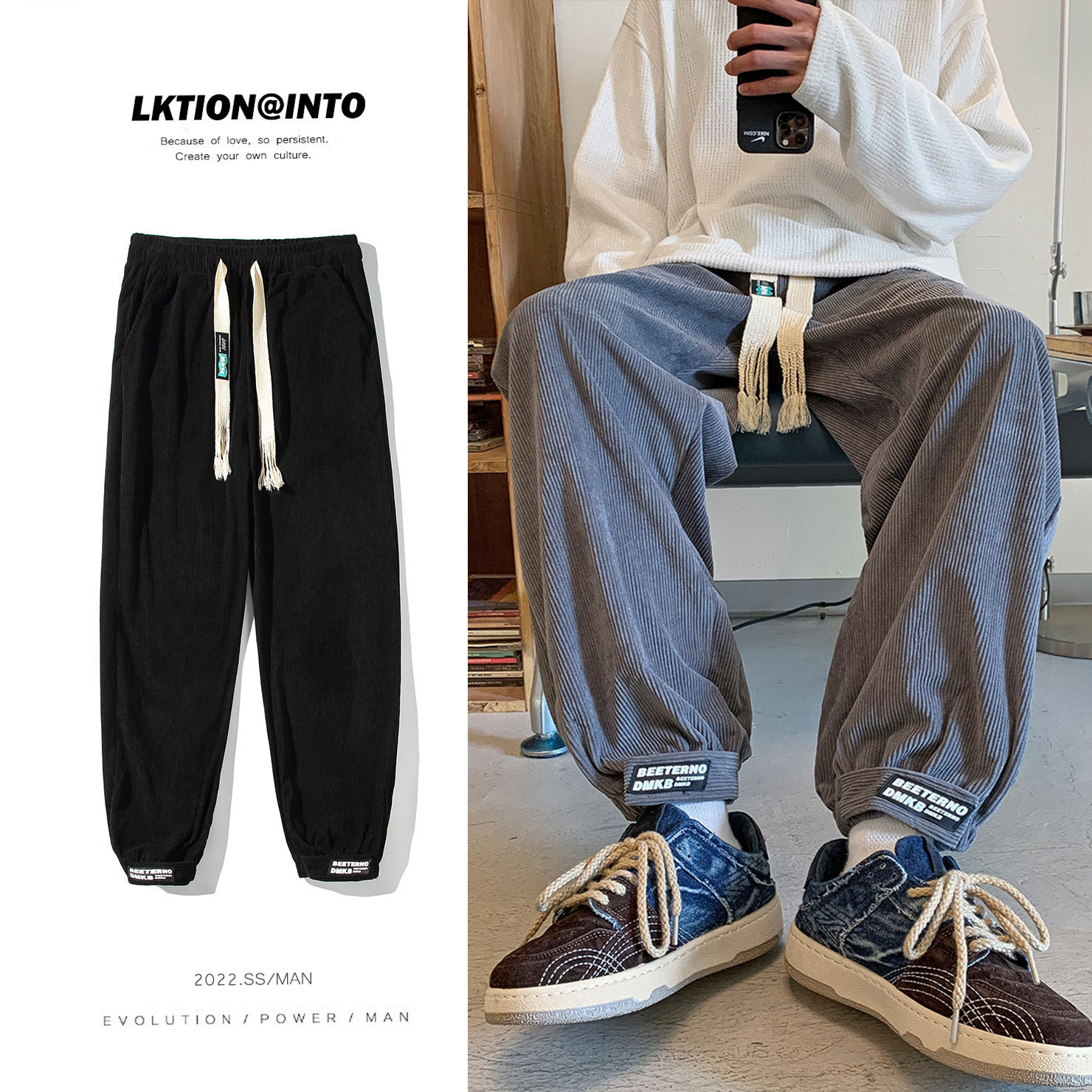 Corduroy demi-season solid trousers