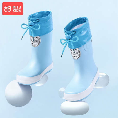 Children's rain boots for boys and girls, primary school students, velvet, warm and anti-child rain boots, medium and large children's rubber shoes, baby water shoes