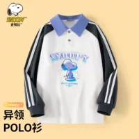 Снупи мальчик с длинными рукавами рубашка POLO весной новый топ среднего и старшего возраста с отворотами для детей мультфильм топ весенний костюм