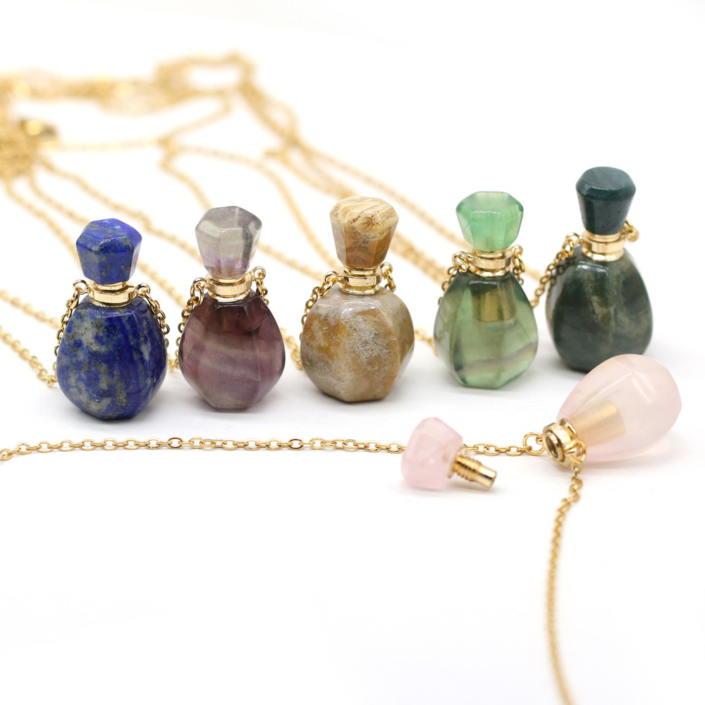 18g Weight Pendant Necklace Classification cable chain Chain Type 1 Piece Quantity Daily Occasion natural stone Material Perfume Bottle Pattern All Seasons Season Unisex Gender Classic Style Style Classic Style Perfume Bottle Natural Stone Cable Chain Pendant Necklace In Bulk 24
