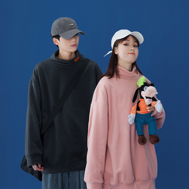 긴팔 티셔츠 남자의 흰색 기모 두꺼운 따뜻한 하프 하이 칼라 남자의 가을 옷 내부 기본 셔츠 가을과 겨울