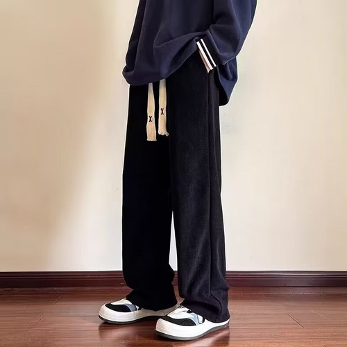 Corduroy pants, men's large size loose straight pants, American draping and velvet thick casual sports pants for autumn and winter