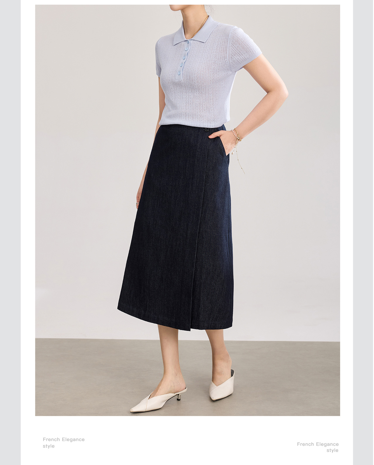 Chân váy jean nữ dáng suông một mảnh vải denim cotton thoáng khí — màu xanh đậm chi tiết 8