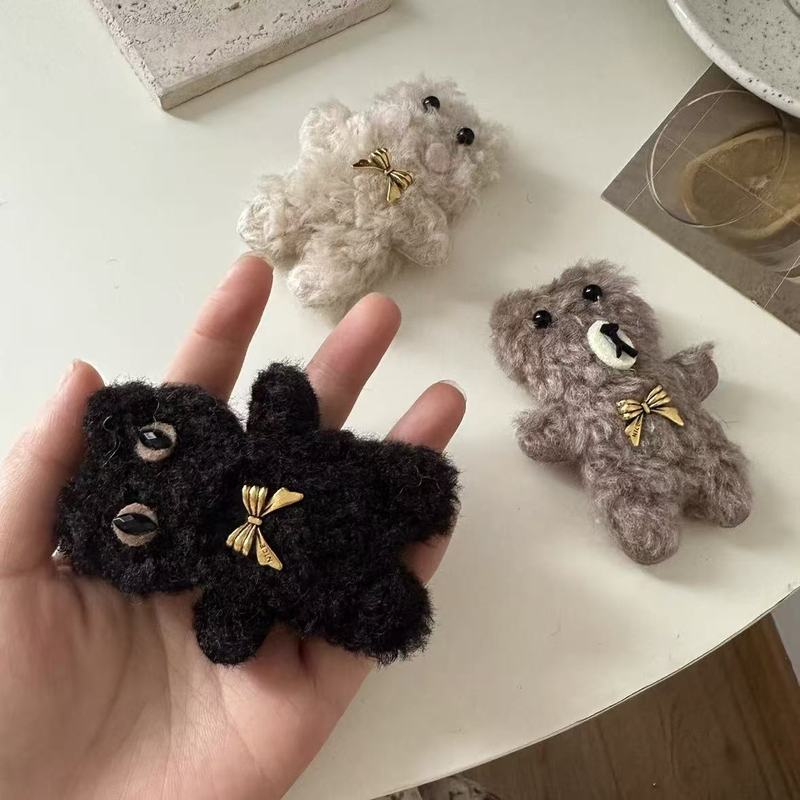 可爱卡通毛绒小熊发夹少女秋冬季氛围感侧边刘海碎发大号BB夹发卡|undefined