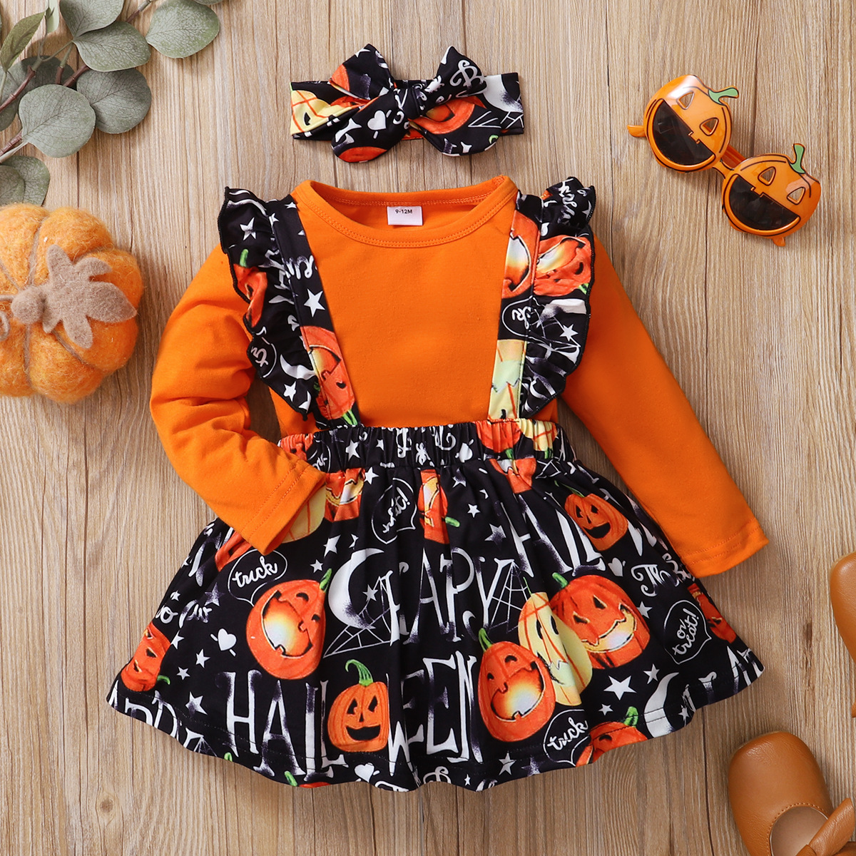 Fashion Pumpkin Printing Cotton Girls Clothing Sets display picture 3