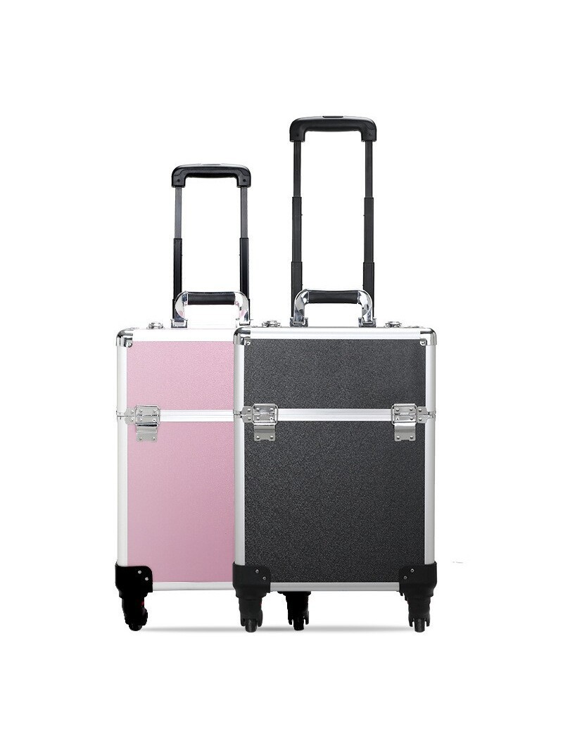 Caja de maquillaje de varilla de tracción transfronteriza de gran capacidad, maquillaje de bordado de uñas, maquillaje con maquillaje, caja de herramientas de peluquería móvil multicapa con bloqueo