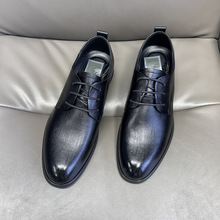 外贸剪标男装--H家商务正装黑色尖头系带男皮鞋德比鞋通勤低帮鞋
