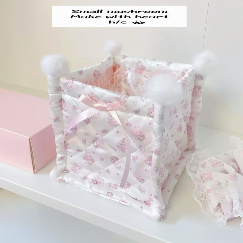 新しい冬のラブソングかわいい花猫ガールハートサテンヘアバンド化粧品バッグレース収納バスケット~|undefined
