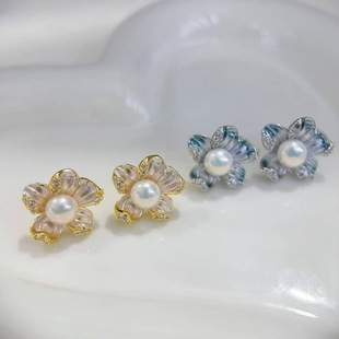 Natural Pearl Earrings S925 Silver Needle French Oil Dripping Begonia Flower Popular Earrings Natural Real Pearl Earrings Earrings