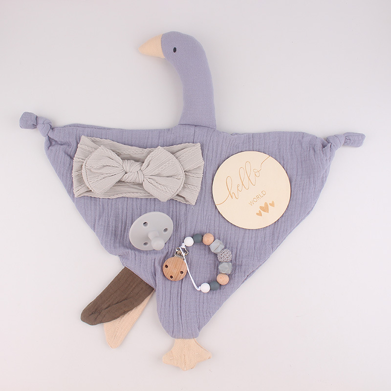 Baby algodón gaza toallas pacificantes marionetas cisne baby bow correa de cabello tetina cadena de cinco piezas caja