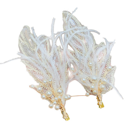 Children's hair accessories pearl feather tassel hair clip runway hair pin bride wedding headpiece New Year performance high-end accessories