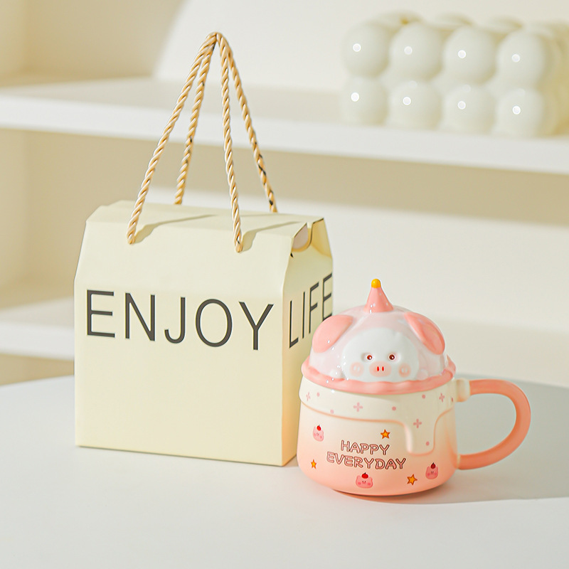 Tazas caseras de cerámica con tazas de café cubiertas, tazas de café para chicas, regalos de cumpleaños de alto valor, regalos de mano lindos