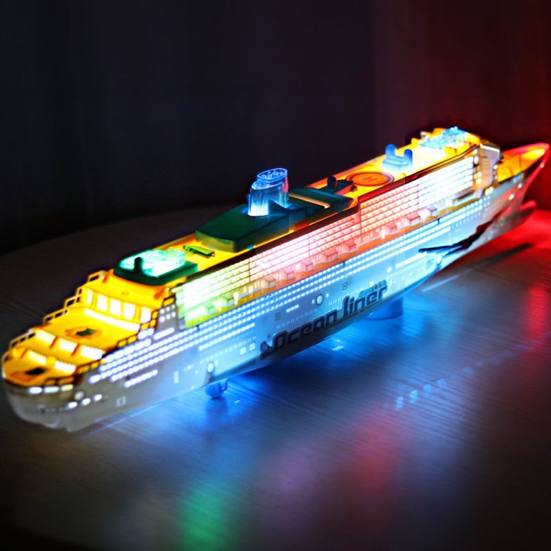热卖仿真玩具船模型儿童玩具男孩灯光音乐游轮万向电动船节日礼物