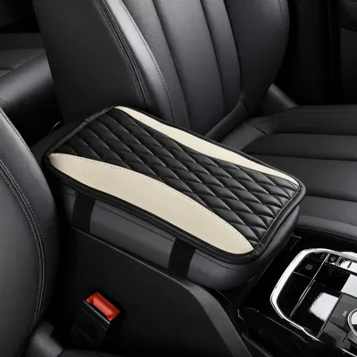 Armrest box Box Pad Pu Leather Embroidered - double-spell-black-beige-no-side-pockets