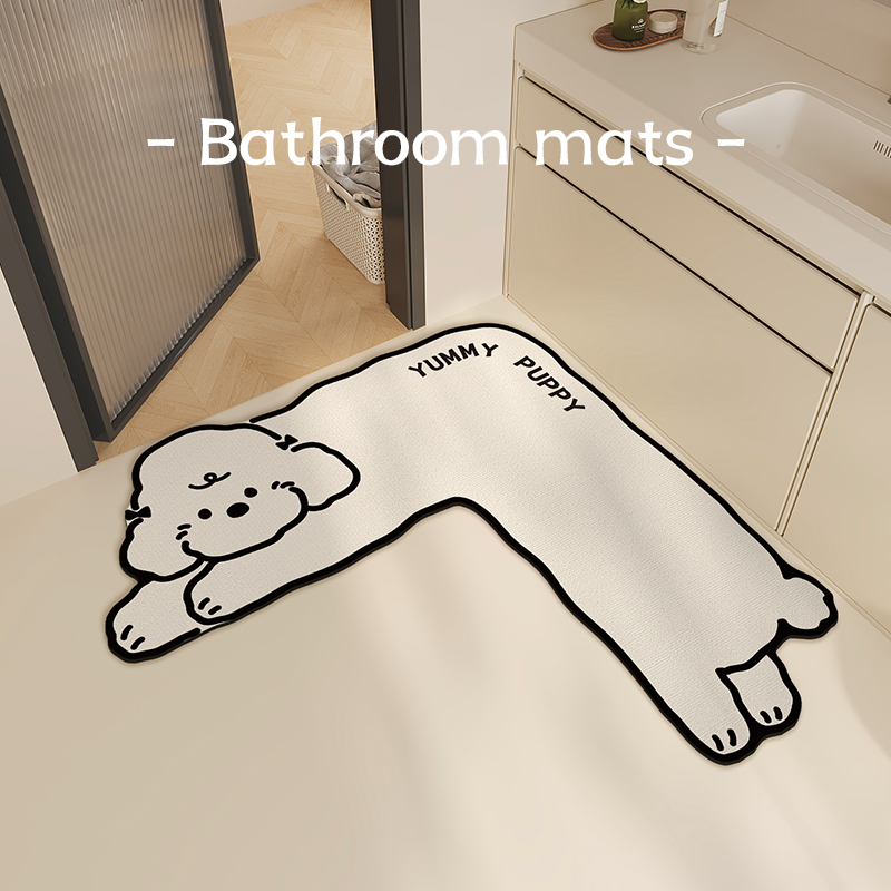 Bathroom L-Shaped Corner Bathroom Floor Mat Non-Slip Super Absorbent Toilet Door Bathroom Household Quick-Drying Foot Mat