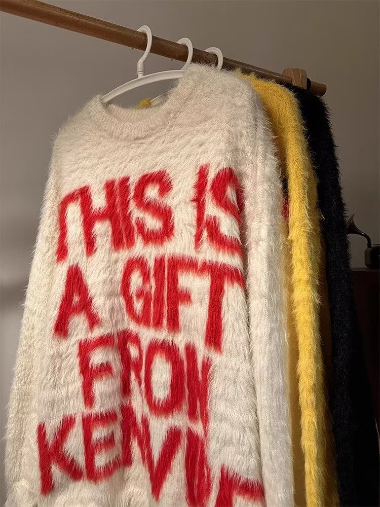 Tide americana letras imitación de visón perezosa pareja suéter de lana hombre y mujer suelta invierno ocio chaqueta de punto