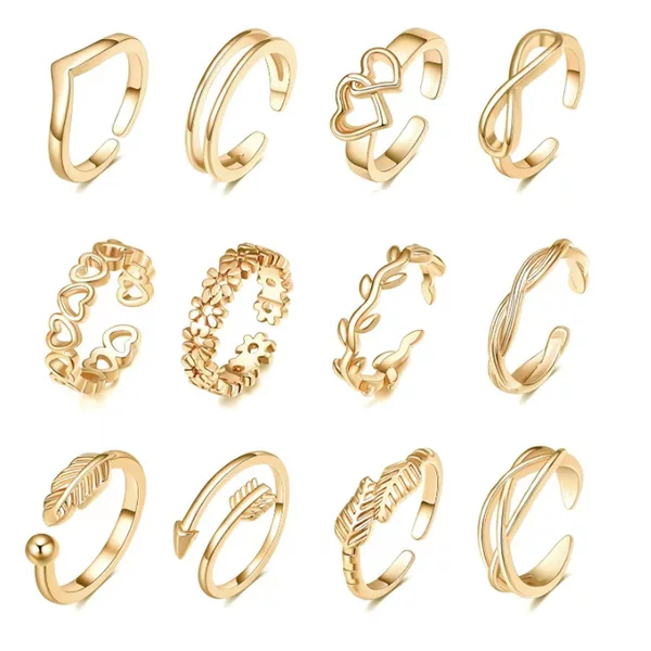 European and American Style Beach Alloy Toe Rings, Adjustable Tail Ring with Heart, Star, and Moon Design, Open-Ended Personalized Jewelry Wholesale, Trendy and Versatile