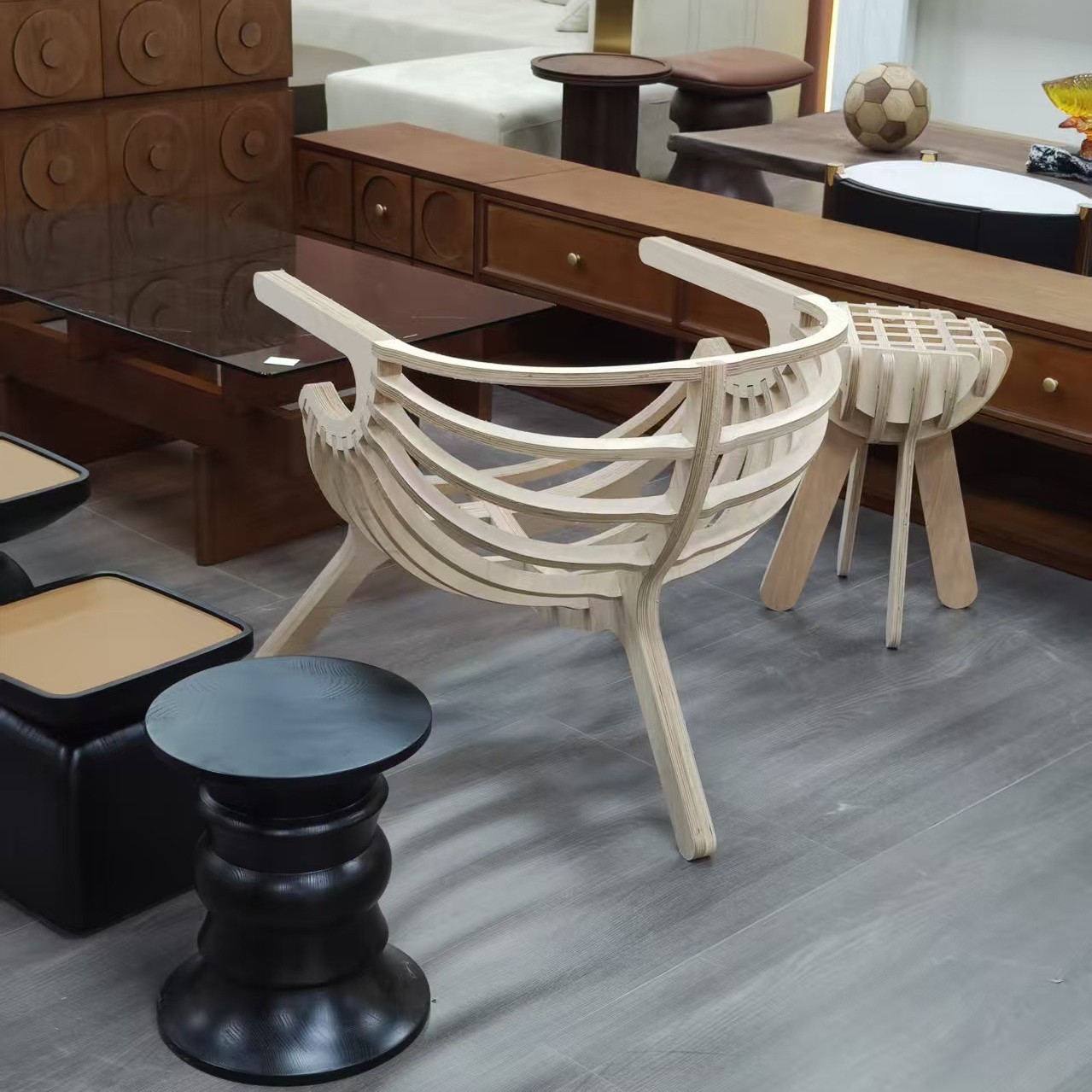 创意板式Diy家具贝壳椅蚕椅莲花茶几CNC雕刻机切割材料包