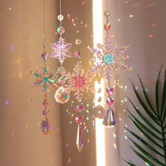 太陽の光の捕手の水晶のペンダントの夢幻のまぶしい色の雪の虹の光の影の窓のクリスマスのクリスマスツリーの装飾は夢を捕ります。