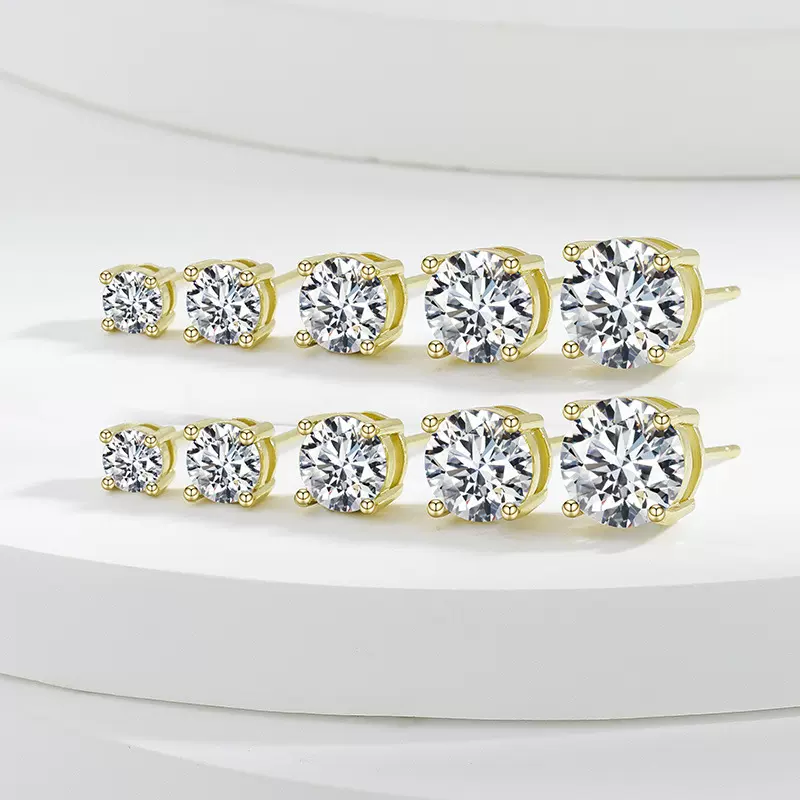 欧美跨境经典简约四爪圆形仿S925纯银锆石耳钉女镶钻养耳洞耳饰