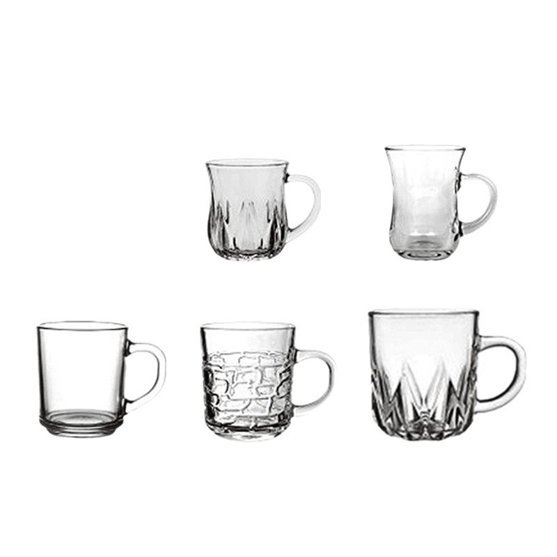 Glass Handle Cup Set Taza de menú transfronteriza Taza de desayuno Taza de café Set con mango transparente Taza de menú