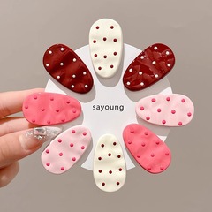 ピンクのかわいい波点楕円bbクリップ額前髪砕髪整理化粧クリップ甘い妹カモ口クリップ髪飾り