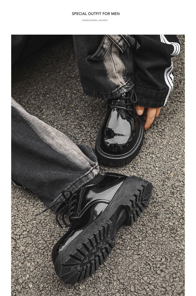 ShoeVault Casual Pelle Autunno Inverno Nuovo Nero Lucido Business Alluce Derby Niche Basso Suola Spessa Altezza Aumentante Uomo_voghion.com