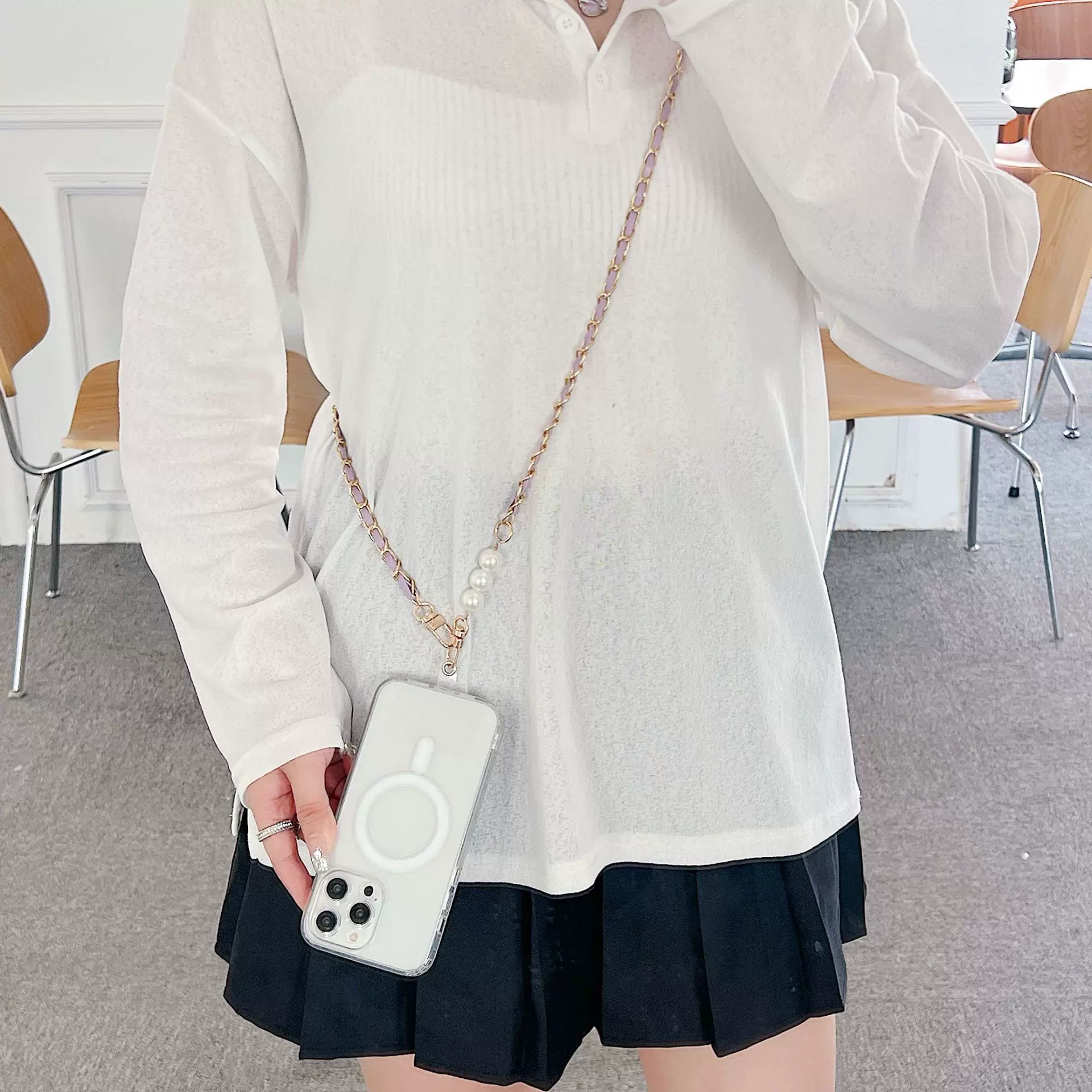 新款创意时尚珍珠手机包包链条斜挎手提两用加长可背手机挂绳批发