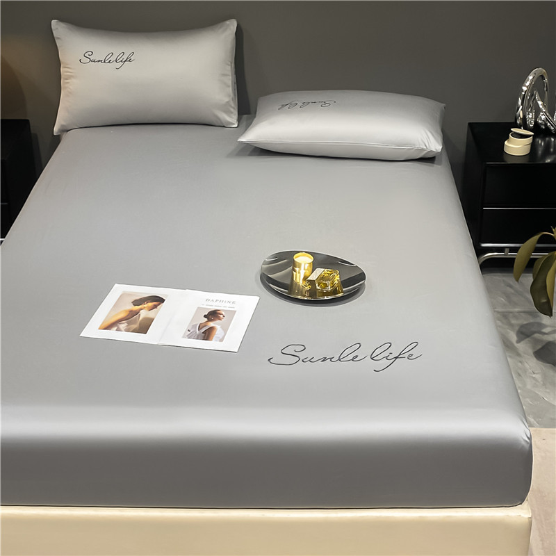 Ice Silk Bed Sheet Set with Washable Summer Embroidered Cooling Bed Cover Dust Cover Luxurious Bed Sheet Cover Mattress Cover