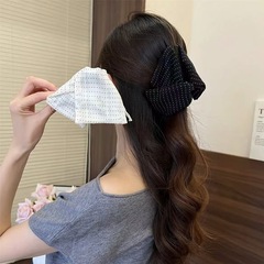 法式赫本风新款波点抓夹高级感后脑勺蝴蝶结发夹盘发鲨鱼夹发饰品