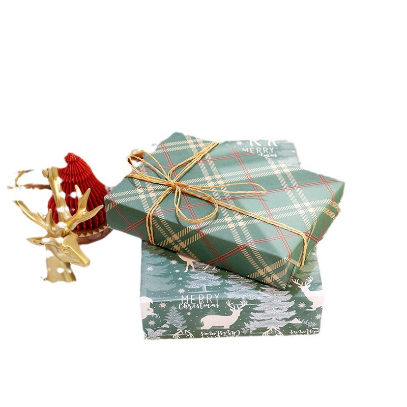 Amazon Navidad transfronteriza hecha a mano papel de embalaje verde alce árbol de Navidad regalo caja de regalo papel de embalaje al por mayor