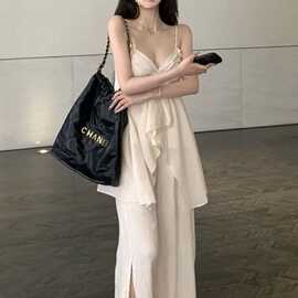 设计感不规则吊带上衣女开叉阔腿裤高腰显瘦休闲时尚两件套潮
