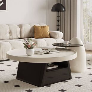 Round Coffee Table Living Room New Home Modern Minimalist French Internet Celebrity Hot Style High-End Coffee Table Tv Cabinet Combination
