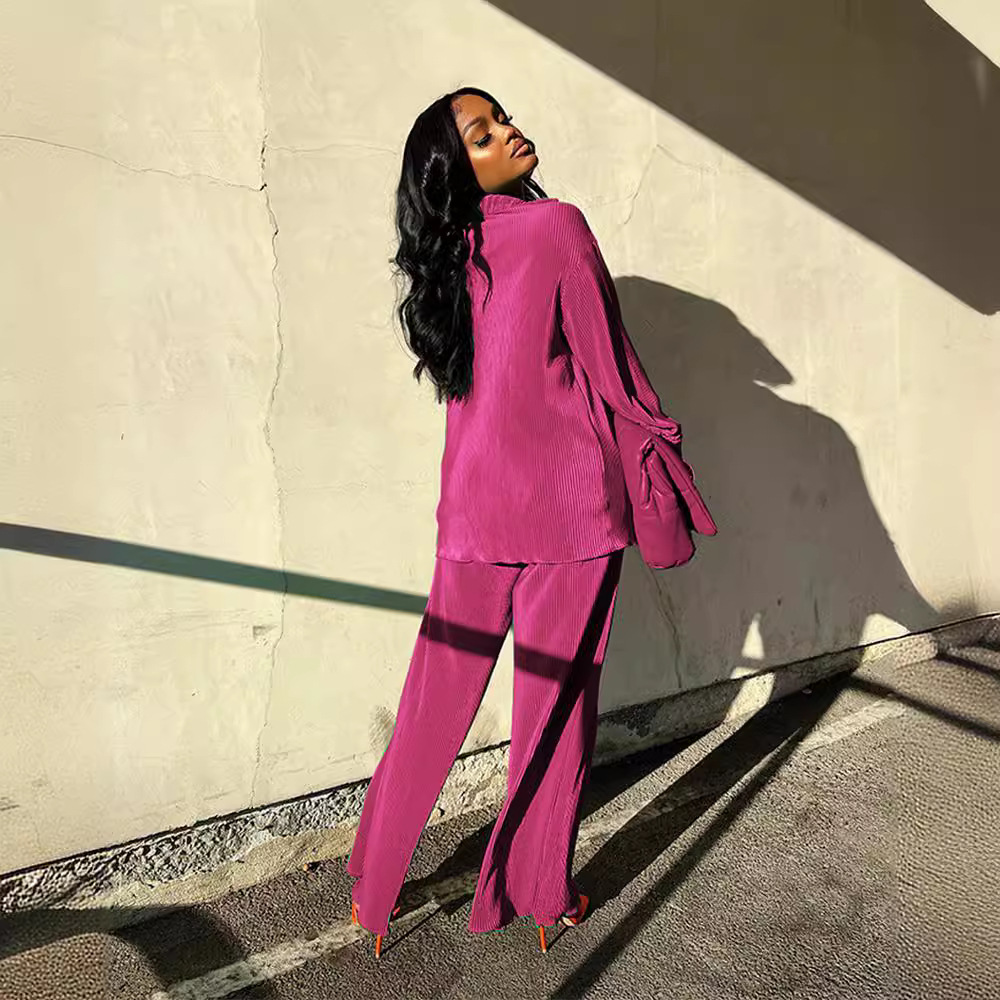 Women's Clothing AD1555 women's clothing Independent station autumn and winter new solid color pleated long sleeved suit_voghion.com