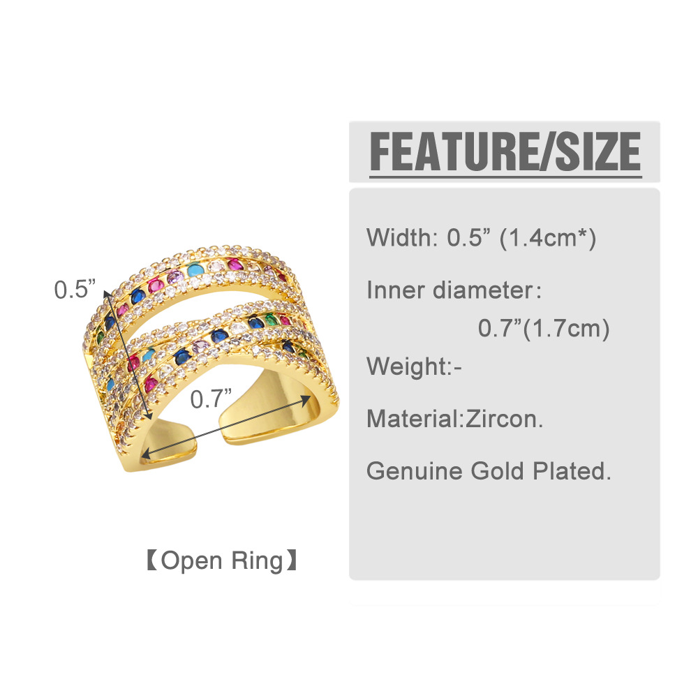 Fashion Geometric Copper Open Ring Plating Zircon Copper Rings