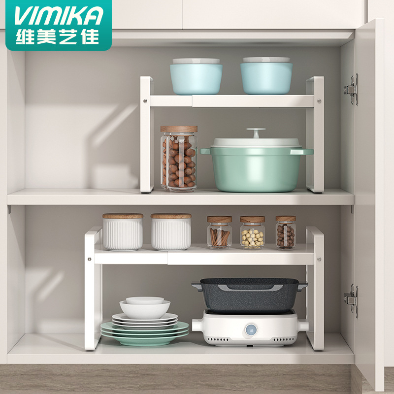 Kitchen tiered shelves, cabinets with internal dividers, cabinet layered racks, multi-layer retractable cabinets, storage surface racks