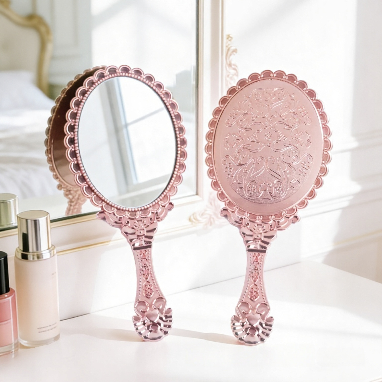 Espejo de encaje retro galvanizado de plástico, espejo de mano, espejo de maquillaje portátil, espejo de vestir antiguo, espejo de vestir creativo image 9