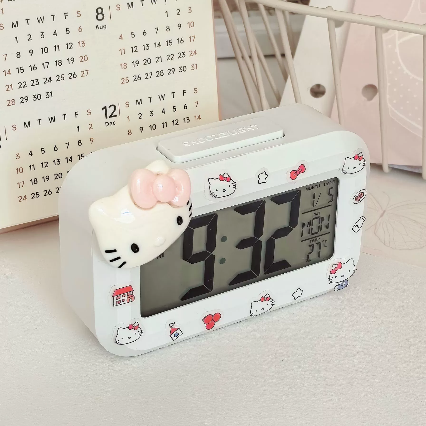 Детский цифровой будильник в мультяшном стиле Hello Kitty, часы/будильник/таймер, розовый/белый