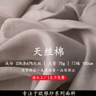现货批发天丝棉高端服装欧根纱面料透气垂坠感亲肤不易皱裙子布料