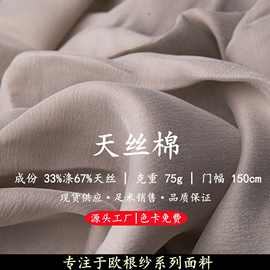 现货批发天丝棉高端服装欧根纱面料透气垂坠感亲肤不易皱裙子布料