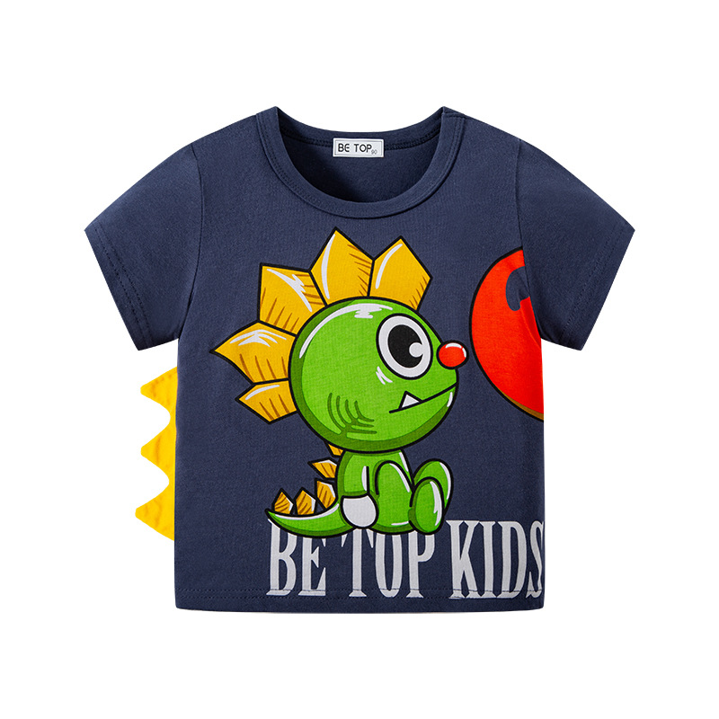 Betop ropa para niños nueva camiseta de manga corta para niños 2024 verano bebé dibujos animados dinosaurio cuello redondo media manga superior