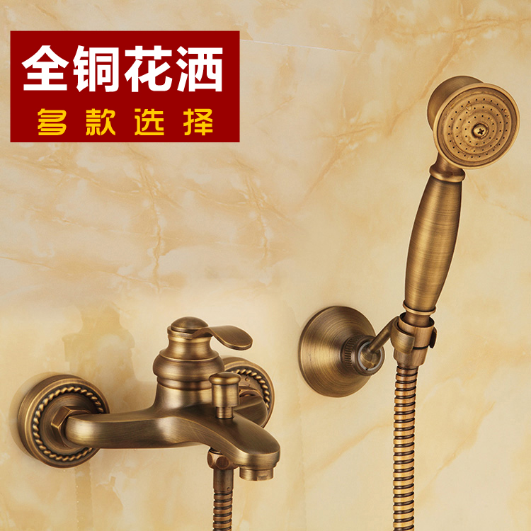 欧式复古浴缸仿古花洒淋浴套装全铜水龙头喷头架可调节升降淋浴杆