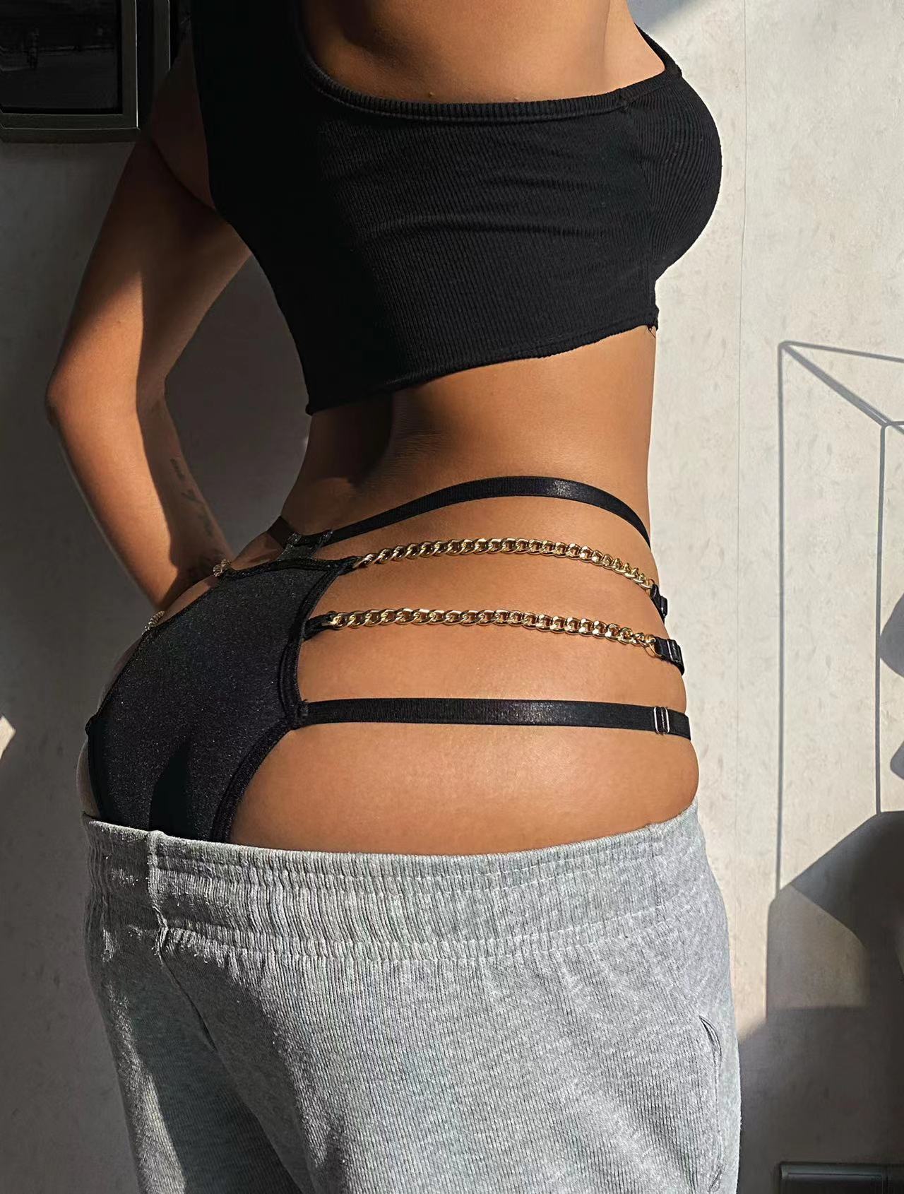 metal chain connected multi-layer hollow waist panties NSMDN125547