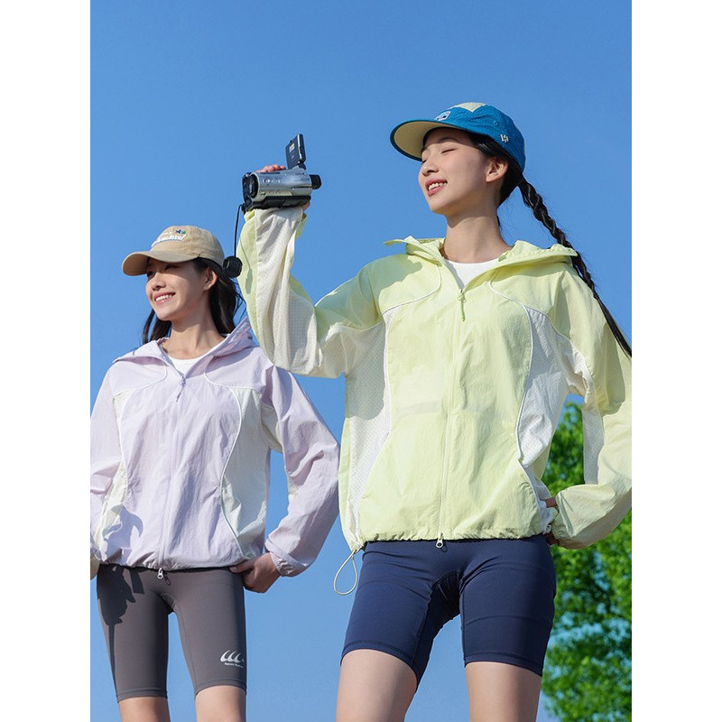 Summer new women's lightweight breathable hooded sun protection jacket, outdoor casual thin color-blocked sports jacket for women
