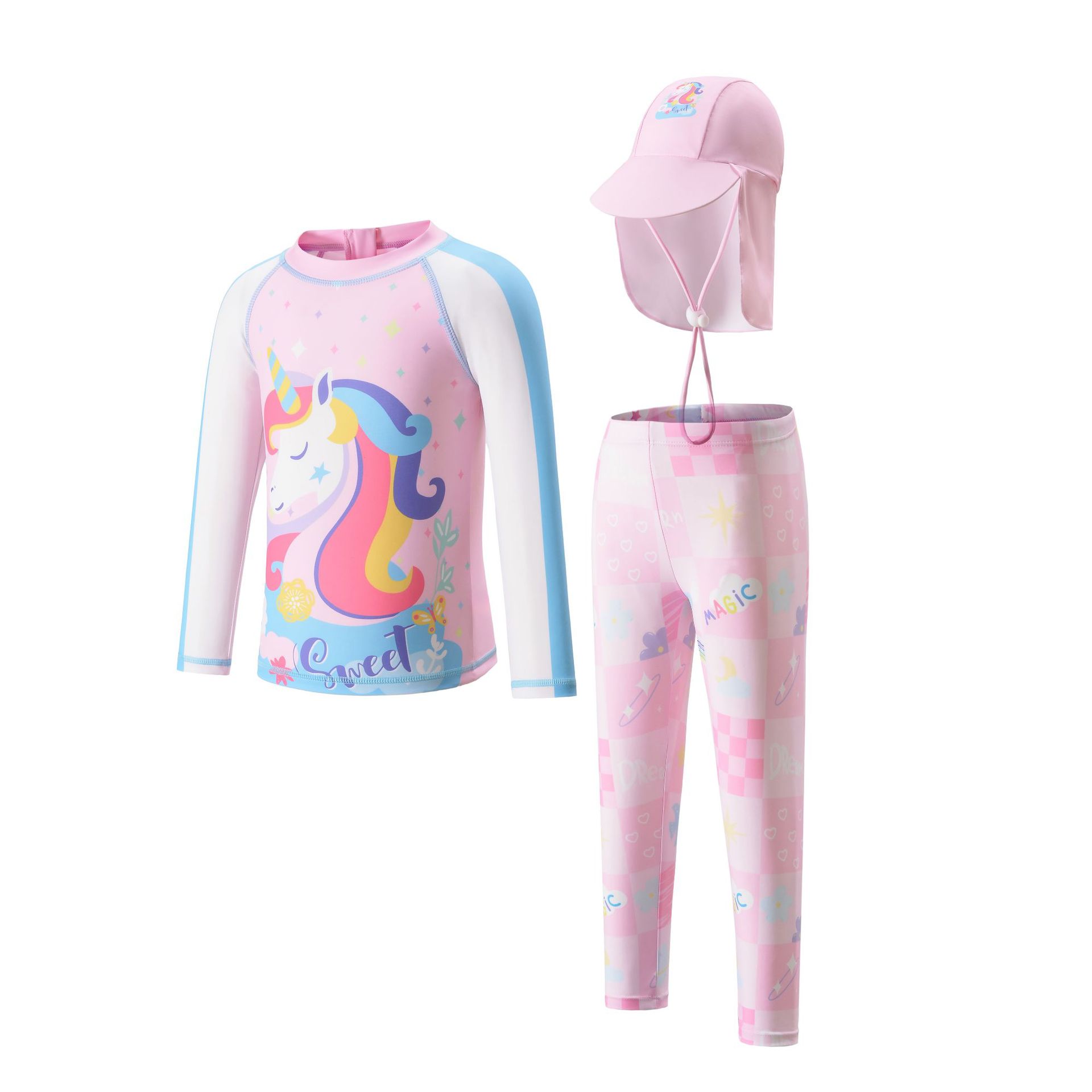 Kinderbadeanzug für Mädchen, Kleinkinder und Babys, zweiteilig, Sonnenschutzhose, langärmlig, schnelltrocknend, niedliche Bademode für größere Kinder_voghion.com