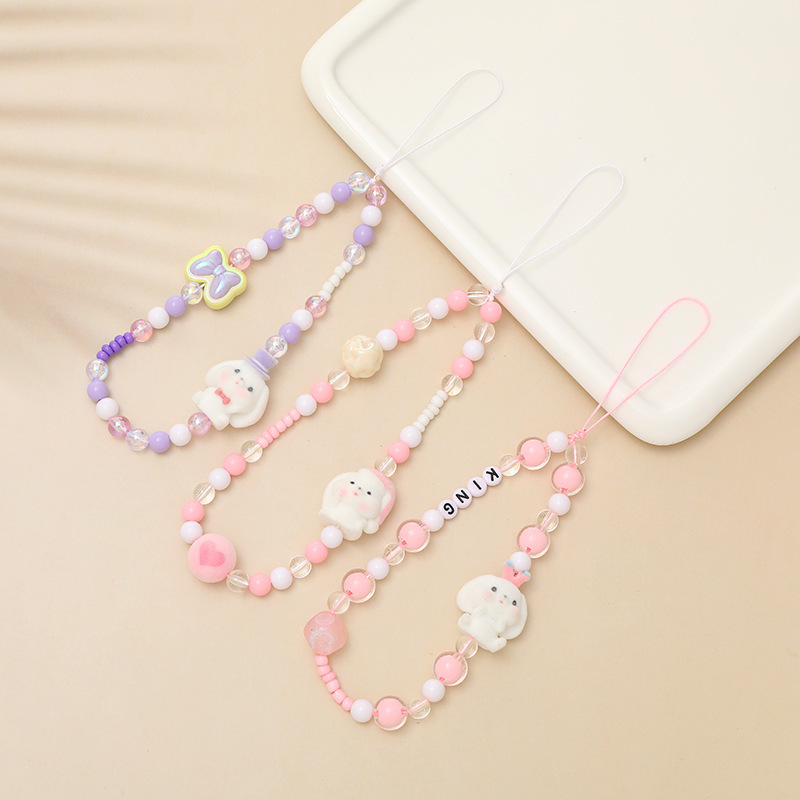 New ins style cartoon doll beaded mobile phone chain mobile phone pendant short wrist strap cute chain for women